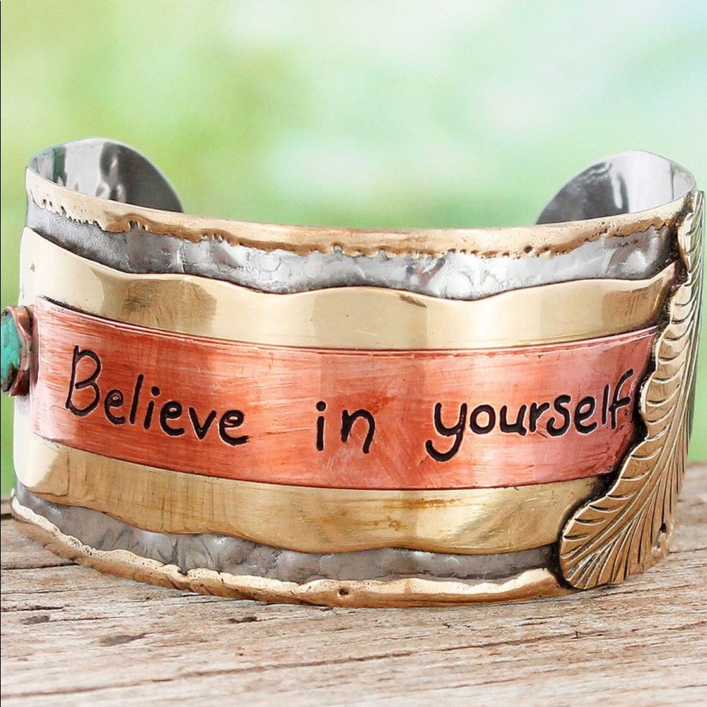 Inspirational "Believe in Yourself" Cuff Bracelet - Picture 3 of 3